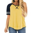thumbnail image 1 of LANREMON Plus Size Tops for Women Summer Short Sleeve Loose T Shirts Casual Crew Neck Striped Yellow Women Blouse Tee Size 16 Plus, 1 of 5