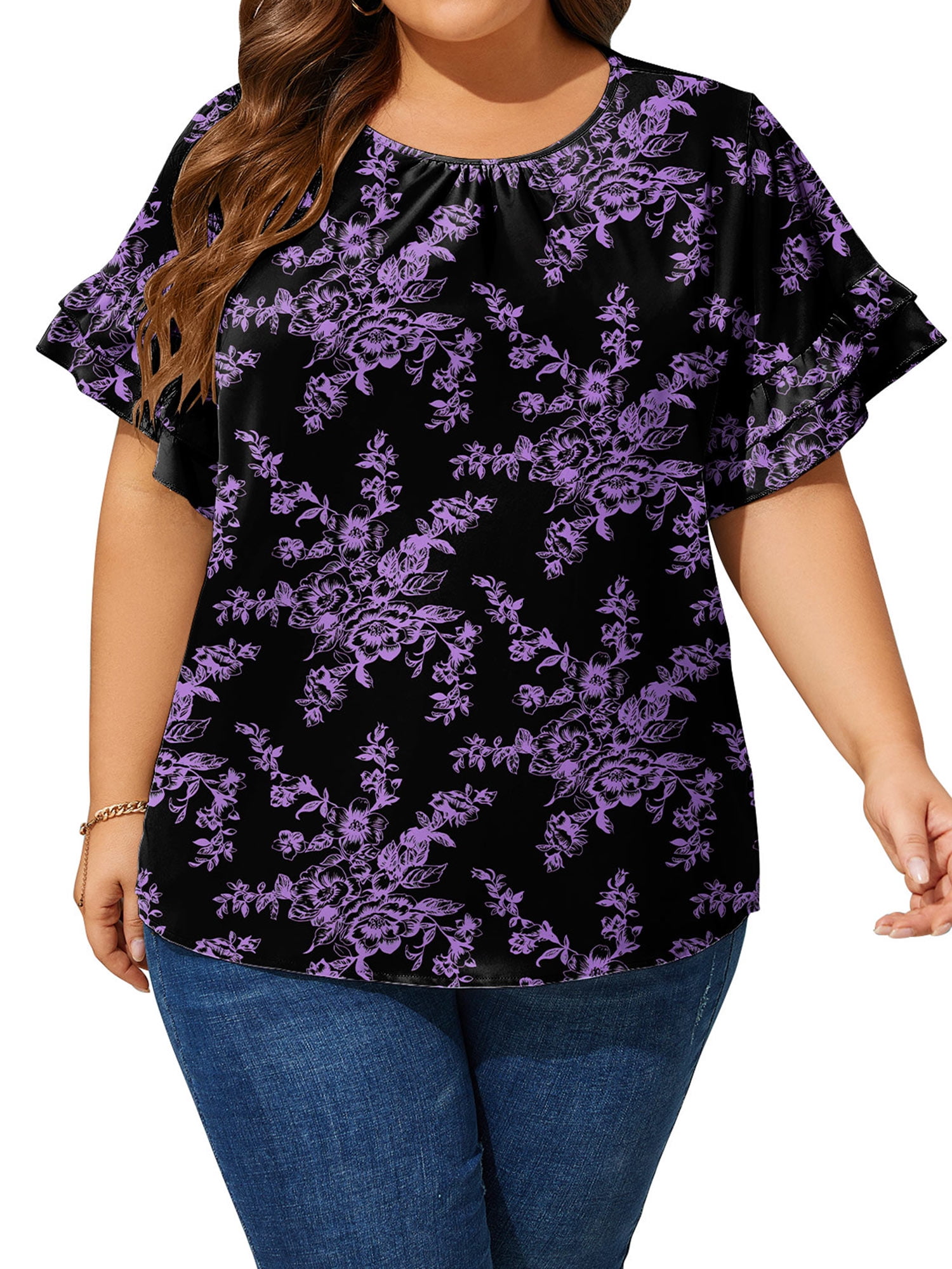 LANREMON Plus Size Tops for Women Summer Short Sleeve Tunic Tops Casual ...