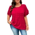 thumbnail image 1 of LANREMON Plus Size Tops for Women Summer Womens Tunic Tops Red Crew Neck Ruffle Sleeve Swiss Dot Loose Solid Work Shirts 2XL, 1 of 6