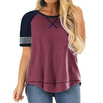 LANREMON Plus Size Tunic Tops for Women Summer Casual Loose Short Sleeve Tshirts Shirts Color Block Blouse Pink 26 Plus