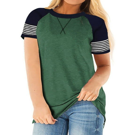 LANREMON Plus Size Tunics Tops for Women Round Neck Graphic Raglan Green Tshirt Shirts for Woman Size 26