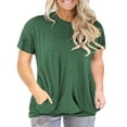 thumbnail image 1 of LANREMON Plus Size Women Tops Short Sleeve Crewneck Tunic Green Shirts for Women Solid Blouses with Pockets 26 Plus, 1 of 8
