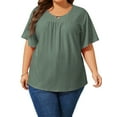 thumbnail image 1 of LANREMON Plus Size Womens Tops Summer T-shirts for Women Green Scoop Neck Flutter Sleeves Eyelet Embroidery Loose Tunic Tops 2XL, 1 of 7