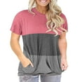 thumbnail image 1 of LANREMON Short Sleeve Oversized T Shirts for Womens Summer Casual Round Neck Plus Size Tops for Women Tunic Blouse with Pockets PinkGray 26 Plus, 1 of 5