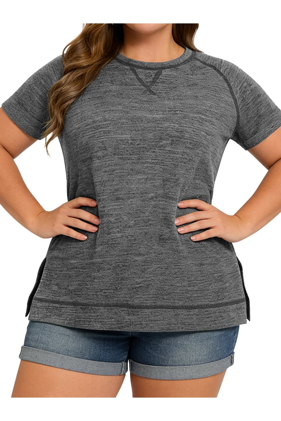 Short Sleeve Tops for Women Plus Size Summer Summer Tee Casual Crew Neck Tshirts Side Split Darkgray Tunic Tops for Women 16 Plus