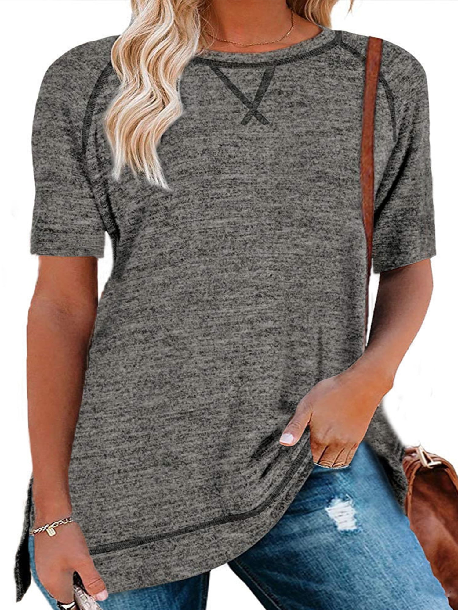 LANREMON Short Sleeve Tops for Women Plus Size Summer Summer Tee Casual ...
