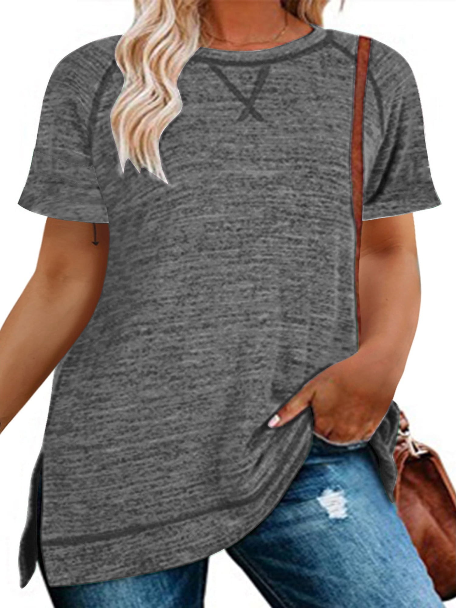 LANREMON Short Sleeve Tops for Women Plus Size Summer Summer Tee Casual ...