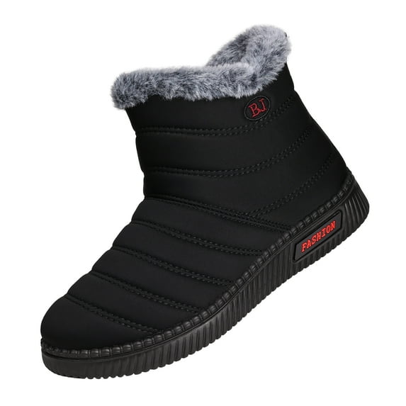 LANREMON Snow Boots for Women Warm Faux Fur Lined Winter Ankle Booties Outdoor Anti-Slip Winter Shoes Zipper Black Fuzzy Boot Women