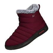 LANREMON Womens Snow Boots Waterproof Insulated Boot Comfort Fur Lined Ankle Booties Outdoor Winter Shoes Fashion Wine Red Sneakers