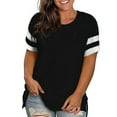 thumbnail image 1 of LANREMON Summer Causal Cute Plus Size Tops for Women Crew Neck Striped Short Sleeve Oversized T Shirts Tunics Blouses Black 22 Plus, 1 of 5