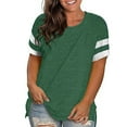 thumbnail image 1 of LANREMON Summer Causal Cute Plus Size Tops for Women Crew Neck Striped Short Sleeve Oversized T Shirts Tunics Blouses Green 26 Plus, 1 of 5