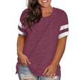 thumbnail image 1 of LANREMON Summer Causal Cute Plus Size Tops for Women Crew Neck Striped Short Sleeve Oversized T Shirts Tunics Blouses Wine Red 20 Plus, 1 of 5