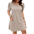 thumbnail image 1 of LANREMON Summer Plus Size Dress for Women Casual Wear To Work Crew Neck Puff Short Sleeve Ruffle Flowy Beach Boho Long Floral Dress Womens Clothes Plus Size 1X-5X, 1 of 1