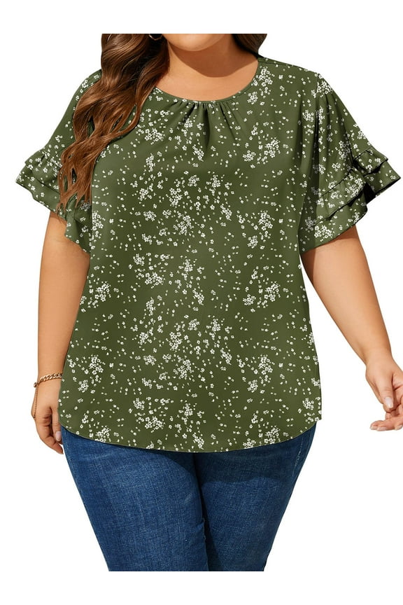 Summer Short Sleeve Blouses for Women Plus Size Tops Casual Crew Neck Loose Tunic Tops Oversized T Shirts Size 3XL