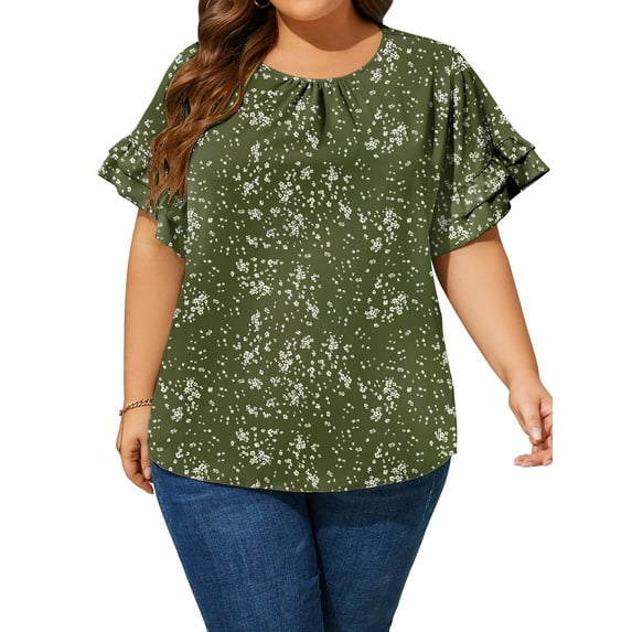 LANREMON Summer Short Sleeve Blouses for Women Plus Size Tops Casual Crew Neck Loose Tunic Tops Oversized T Shirts Size XL