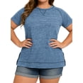 thumbnail image 1 of LANREMON Summer Short Sleeve Oversized Flowy T Shirts for Women Casual Cute Round Neck Side Split Plus Size Tunic Tops Blouse Blue 26 Plus, 1 of 5