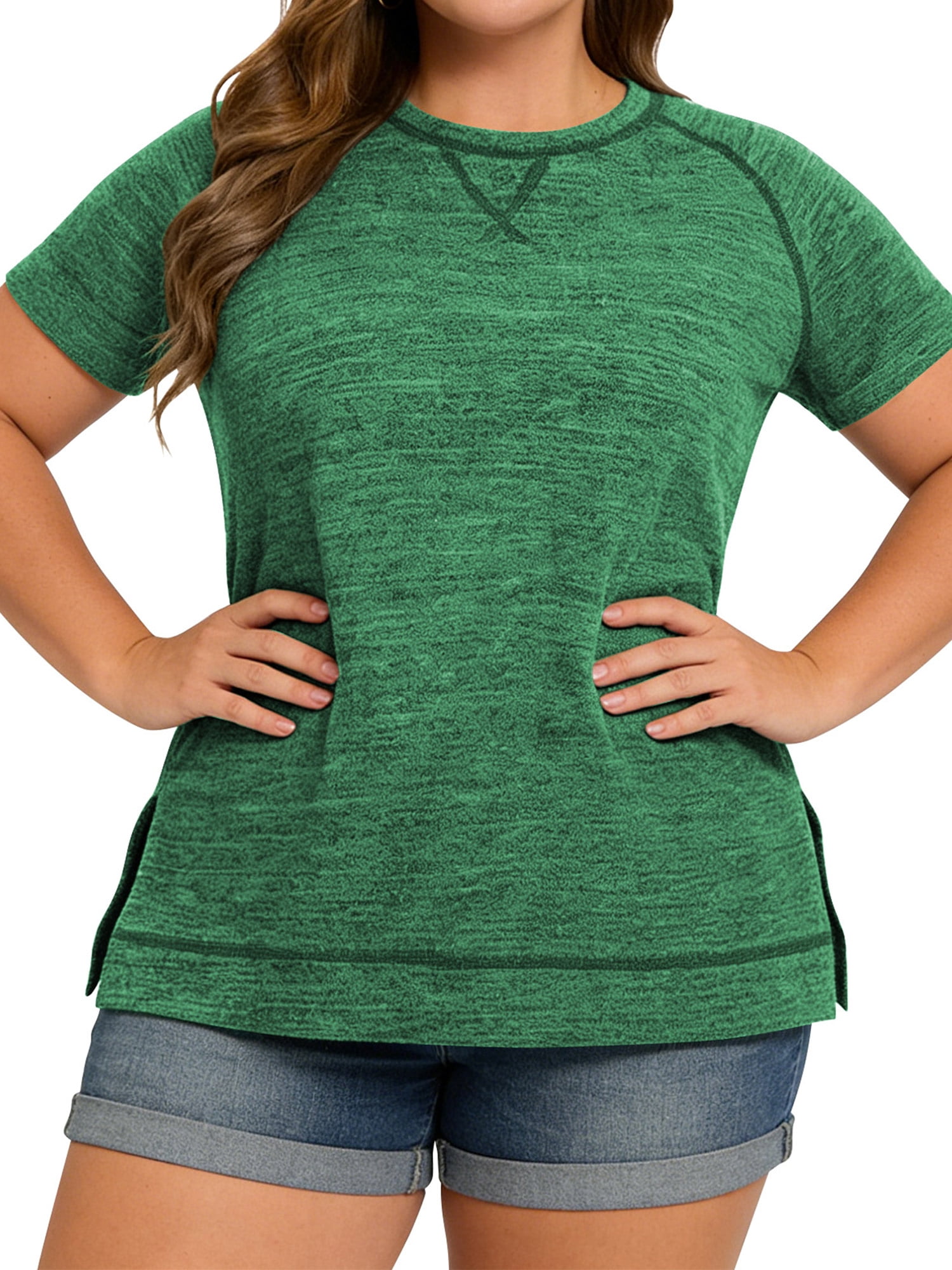 LANREMON Summer Short Sleeve Oversized Flowy T Shirts for Women Casual ...