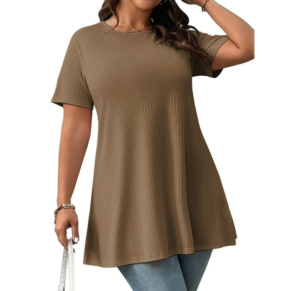 LANREMON Summer Short Sleeve T Shirts for Women Plus Size Shirts Casual Crew Neck Loose Tunic Tops Oversized Blouses 2XL