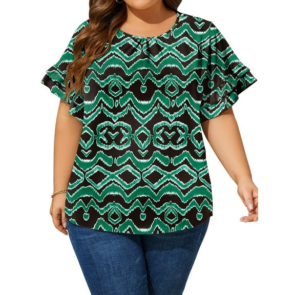 LANREMON Tunic Tops for Women Summer Short Sleeve Oversized Blouse Casual Loose Fit Round Neck Plus Size White Tee Shirts Size 3XL