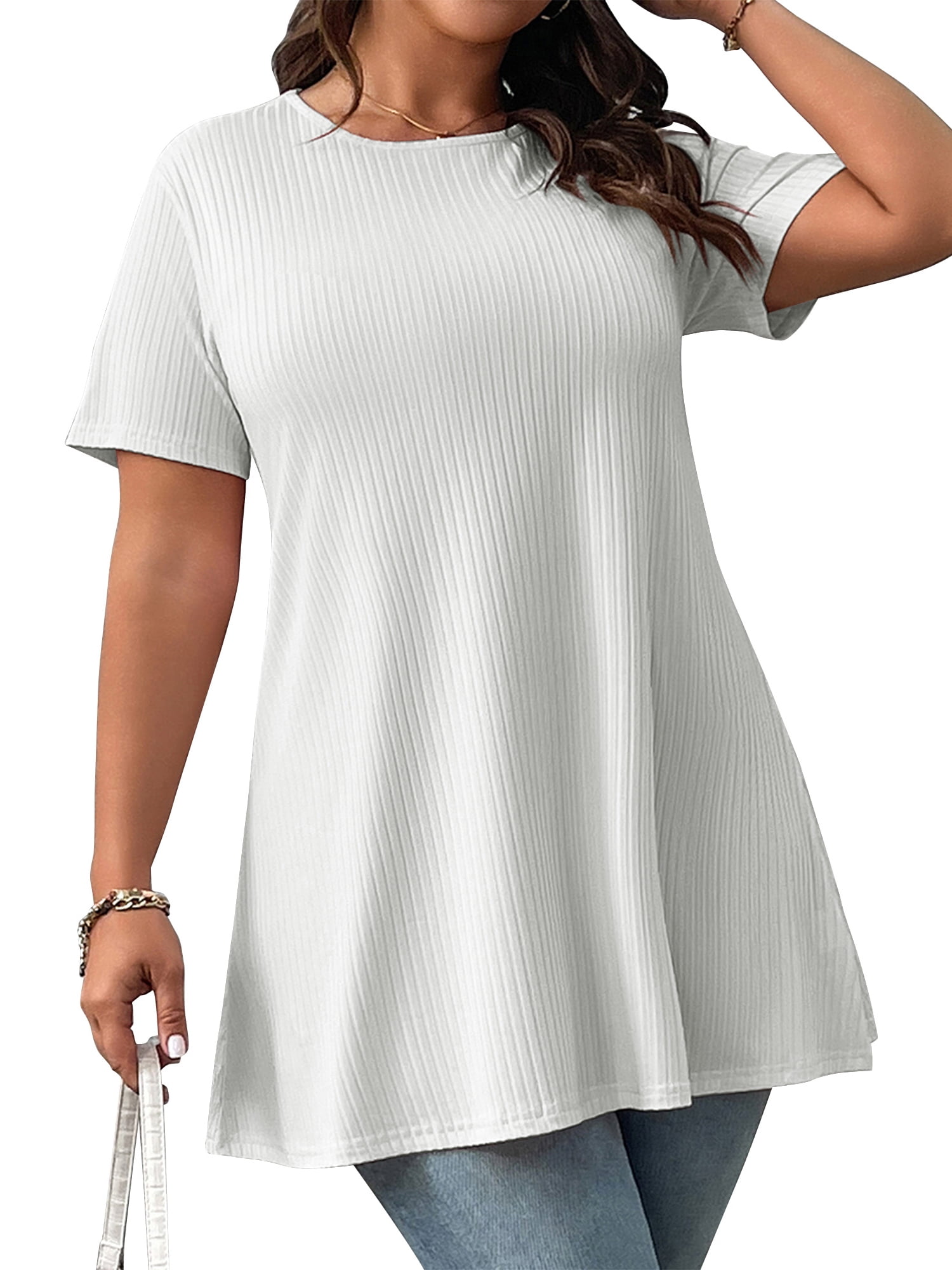 LANREMON Tunic Tops for Women Summer Short Sleeve Oversized Blouses ...