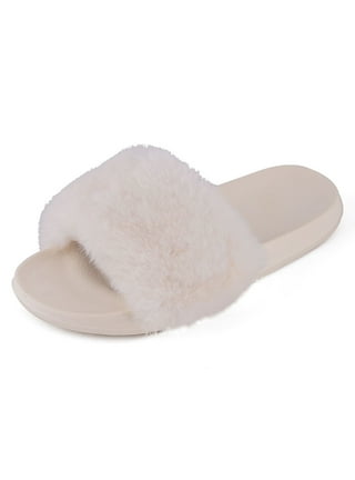 Women′ S Fuzzy Fur Flat Slippers Soft Open Toe Indoor House