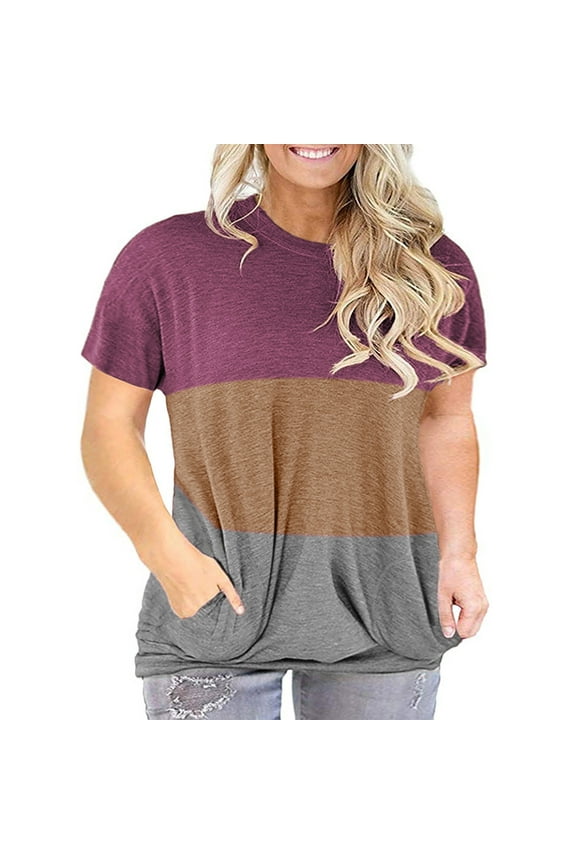 Women Plus Size Tops Summer Short Sleeve Casual Round Neck Oversized T Shirt Tunic Tops for Women RedKhaki 18 Plus