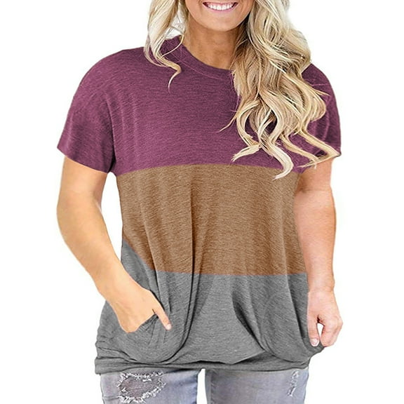 LANREMON Women Plus Size Tops Summer Short Sleeve Casual Round Neck Oversized T Shirt Tunic Tops for Women RedKhaki 22 Plus