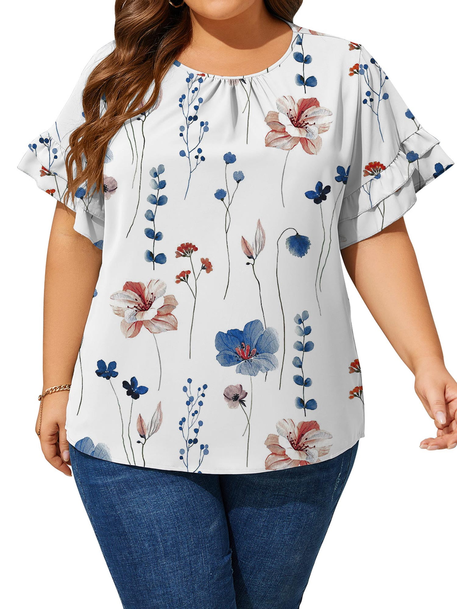 LANREMON Women Plus Size Tops Summer T Shirts Short Sleeve Tunic for ...