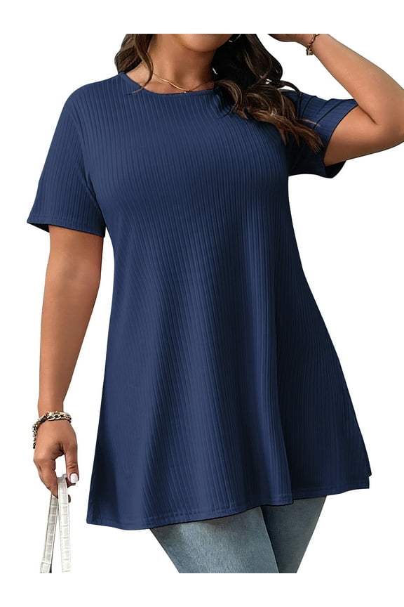 Women Plus Tops Summer Short Sleeves Tunic Tops for Women Casual Crew Neck Blouses Loose Oversized T Shirts 3XL
