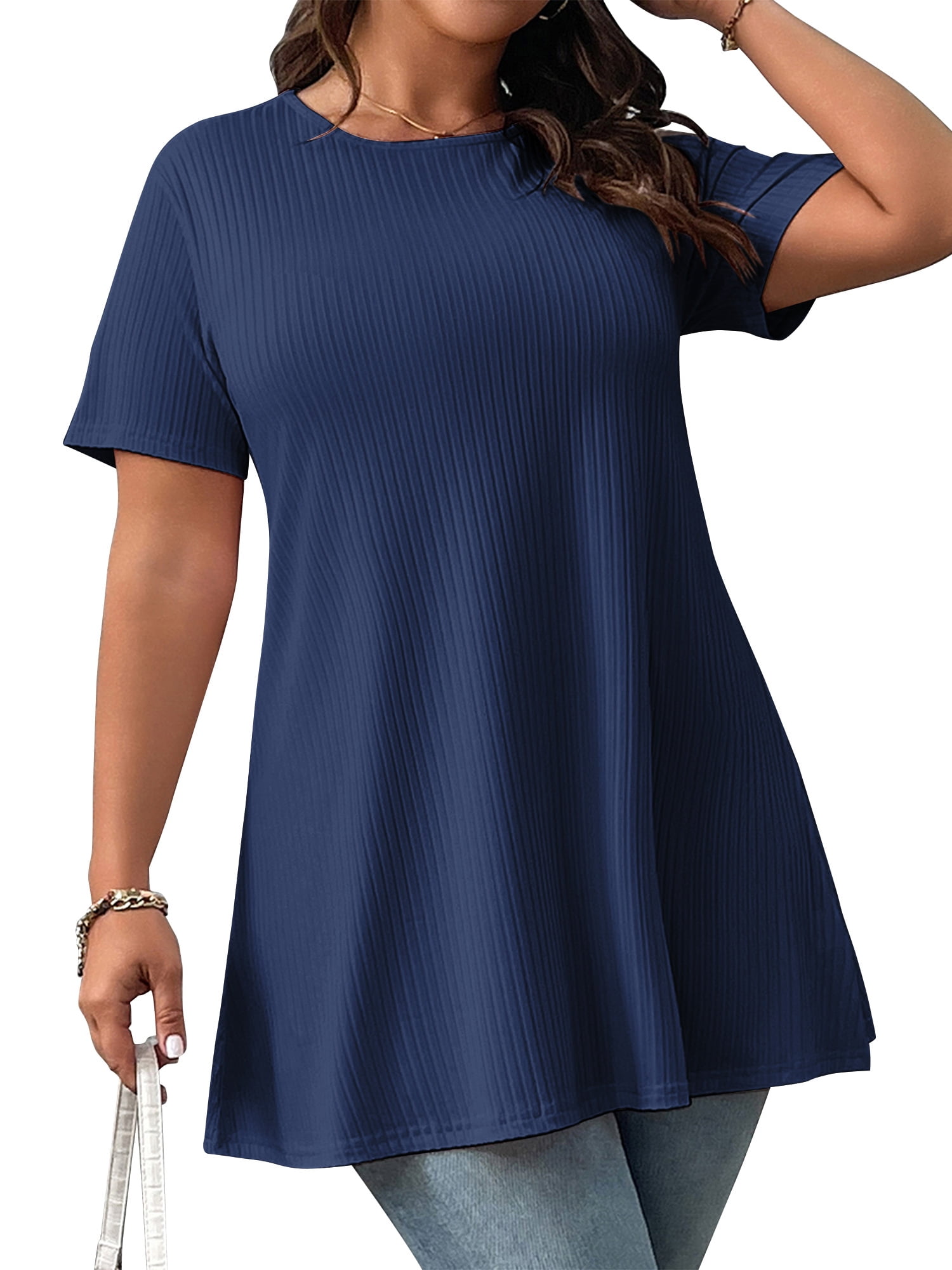Kikula Women's Plus Size Summer Blouse - V Neck Chiffon Short Sleeve Top, Loose Fit Tunic (Sizes 1XL-5XL)