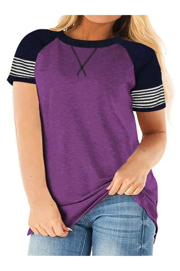 Women Plus Size Tshirts Tops Loose Short Sleeve Trendy Shirts Purple Blouses for Women Dressy Casual Size 24