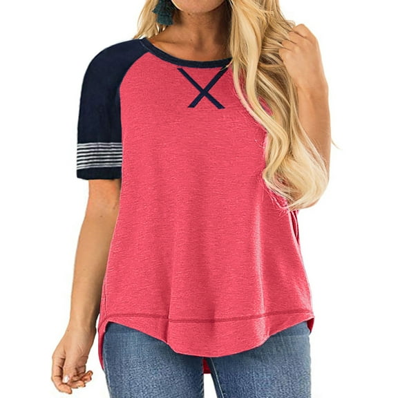 LANREMON Women Plus Size tops Summer t shirts Tunic for Women Crew Neck Short Sleeve Flowy Oversized T Shirts Blouse Pink 22 Plus