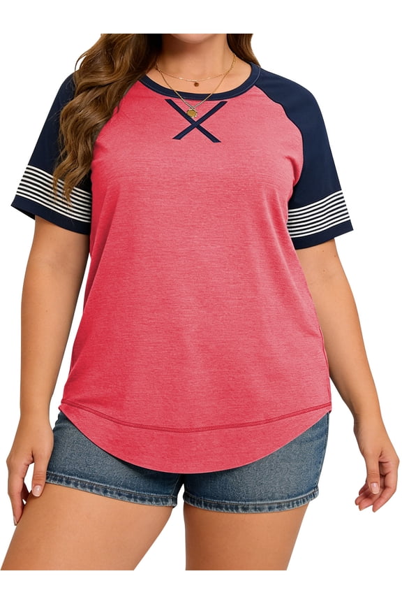 Women Plus Size tops Summer t shirts Tunic for Women Crew Neck Short Sleeve Flowy Oversized T Shirts Clothes Pink 22 Plus