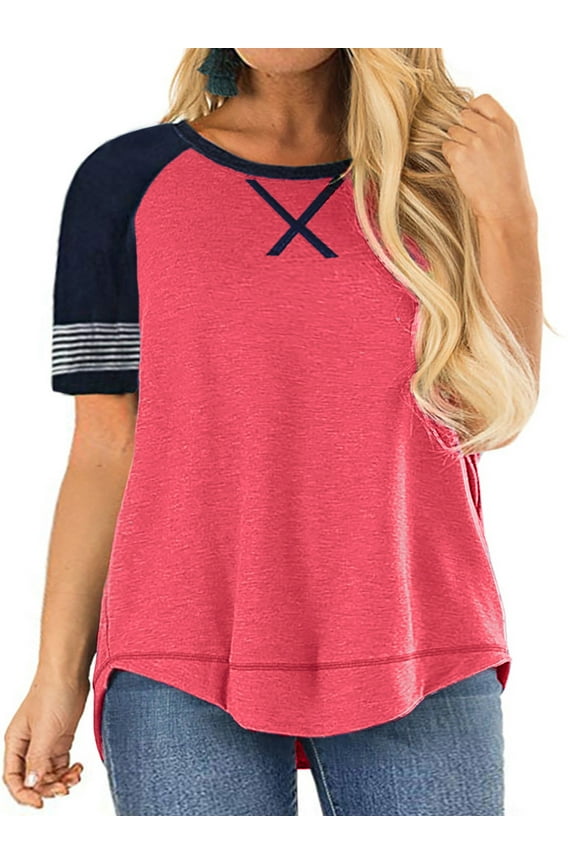 Women Plus Size tops Summer t shirts Tunic for Women Crew Neck Short Sleeve Flowy Oversized T Shirts Blouse Pink 26 Plus