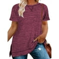 thumbnail image 1 of LANREMON Women Shirts Summer Plus Size Short Sleeve Tops Casual Loose Oversize T-shirts Side Split Redwine Tunic Top for Women Size 16 Plus, 1 of 5