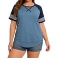 thumbnail image 1 of LANREMON Women Tops Plus Size Color Block Loose Summer Short Sleeve T Shirts Casual Crewneck Skyblue Baseball Tee Blouses Size 16 Plus, 1 of 6