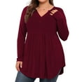 thumbnail image 1 of LANREMON Women's Plus Size Henley Shirts V Neck Button Tunic Tops Casual Long Sleeve Swing Flowy Blouse, 1 of 6