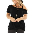 thumbnail image 1 of LANREMON Women's Plus Size Tops Summer Casual Oversized Short Sleeve Tee Shirt Twist Knot Blouses Tunics Black 20 Plus, 1 of 4