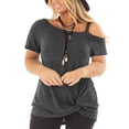 thumbnail image 1 of LANREMON Women's Plus Size Tops Summer Casual Oversized Short Sleeve Tee Shirt Twist Knot Blouses Tunics Darkgray 22 Plus, 1 of 4