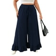 thumbnail image 1 of LANREMON Womens Pants Plus Size Wide Leg Fall Casual Pants for Women Comfort Soft Dark Blue Lounge Pant with Pocket Loose Drawstring Flowy Pants 2XL, 1 of 1