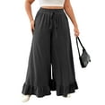 thumbnail image 1 of LANREMON Womens Pants Plus Size Wide Leg Fall Casual Pants for Women Comfort Soft Lounge Pant with Pocket Dark Grey Loose Drawstring Flowy Pants 4XL, 1 of 1