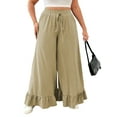 thumbnail image 1 of LANREMON Womens Pants Plus Size Wide Leg Fall Casual Pants for Women Palazzo Drawstring Loose Comfy Khaki Pant Lounge Work Pants with Pocket 2XL, 1 of 1