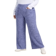 LANREMON Womens Plus Size Ribbed Loose Wide Leg Pants with Pockets Casual Lounge Pants High Waisted Palazzo Trousers