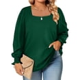 thumbnail image 1 of LANREMON Womens Plus Size Tops Casual Fall Square Neck Puff Sleeve Loose Fit Tee Long Sleeve Shirts for Women Oversized T Shirts 18 Plus Size Green Tunic Tops, 1 of 4