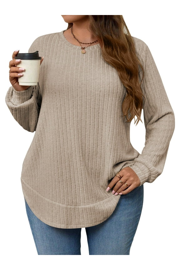 Women's Plus Size Crewneck Long Sleeve Tops Casual Lightweight Fall Pullover Tunic Sweaters Shirts
