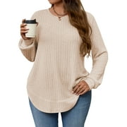 LANREMON Women's Plus Size Crewneck Long Sleeve Tops Casual Lightweight Fall Pullover Tunic Sweaters Shirts