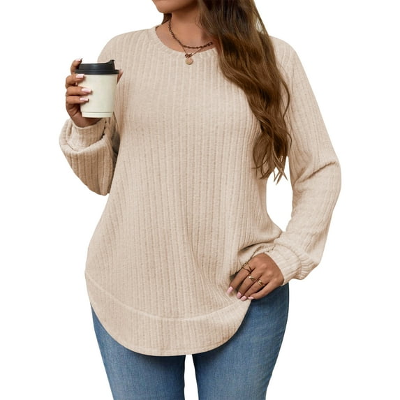 LANREMON Women's Plus Size Crewneck Long Sleeve Tops Casual Lightweight Fall Pullover Tunic Sweaters Shirts