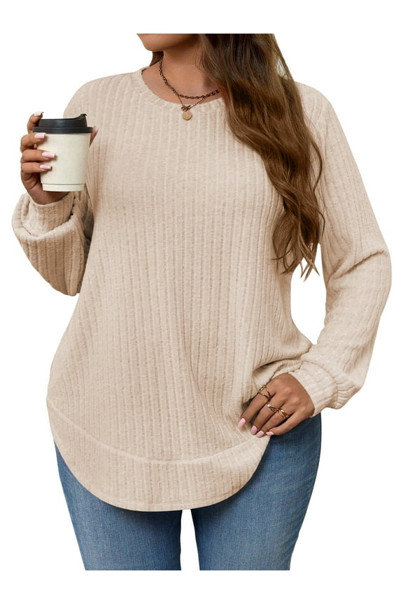 Women's Plus Size Crewneck Long Sleeve Tops Casual Lightweight Fall Pullover Tunic Sweaters Shirts