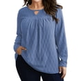 thumbnail image 1 of LANREMON Womens Plus Size Tops Long Sleeve Shirts V Neck Textured Keyhole Gathered Knit Tunic Loose Fall Blouses, 1 of 6