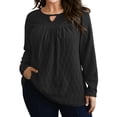 thumbnail image 1 of LANREMON Womens Plus Size Tops Long Sleeve Shirts V Neck Textured Keyhole Gathered Knit Tunic Loose Fall Blouses, 1 of 6